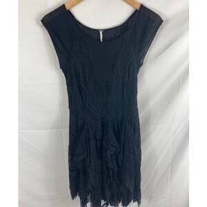 Free People Lace and Mesh Ruffle Bottom Dress XS